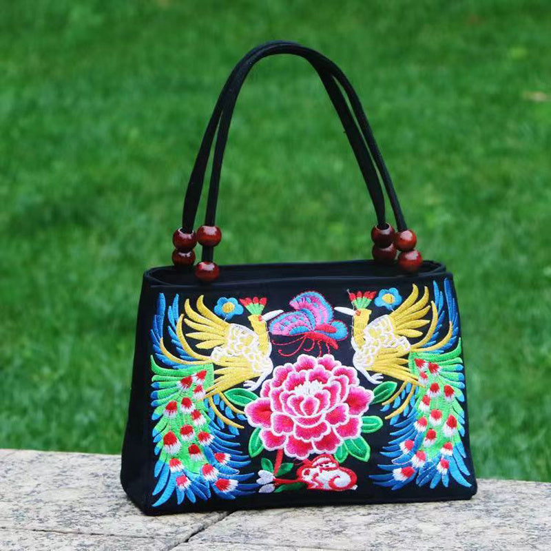 Embroidered Handbag, Double Zipper Bag, Women's Printed Handbag