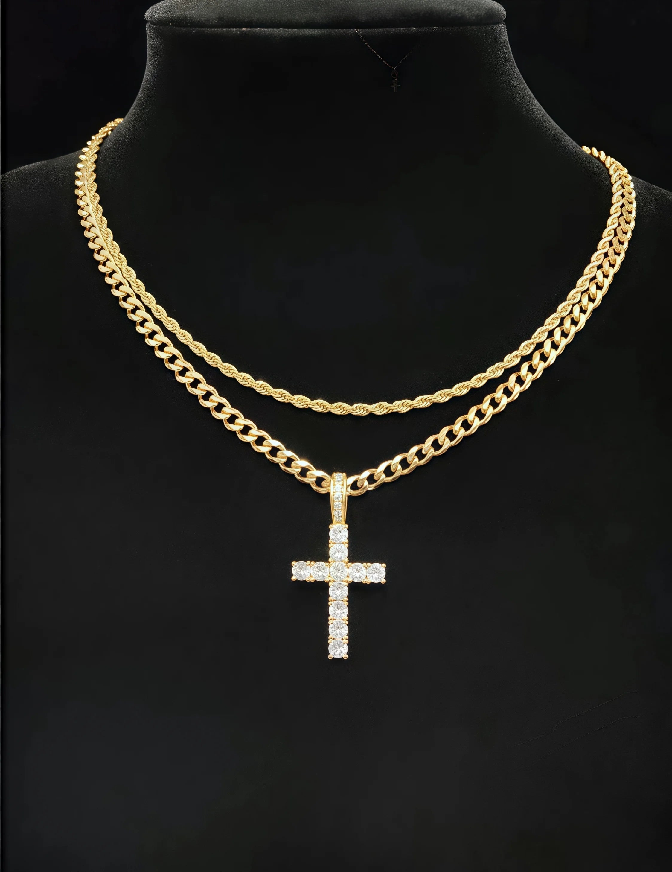 Minimalist Gold-Plated Hollow Cross Pendant with Clasp Stainless Steel Chain Necklace for Women, Women's Pendant Necklace