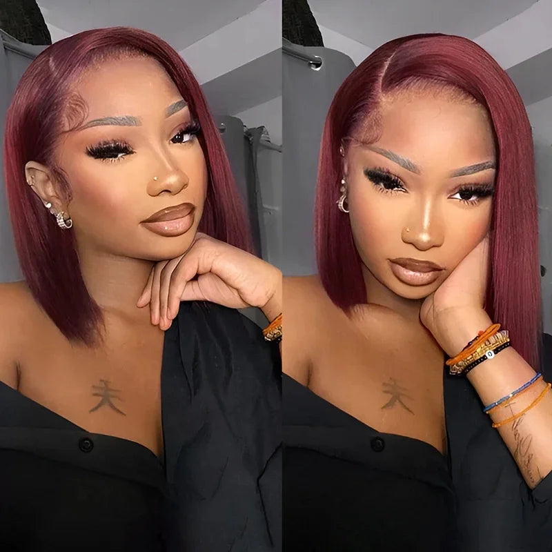 7x5 Glueless Wig Human Hair 99J Burgundy 13x4 Bob Straight Pre Plucked Human Hair Wigs Transparent Pre Cut Bob Wig Human Hair