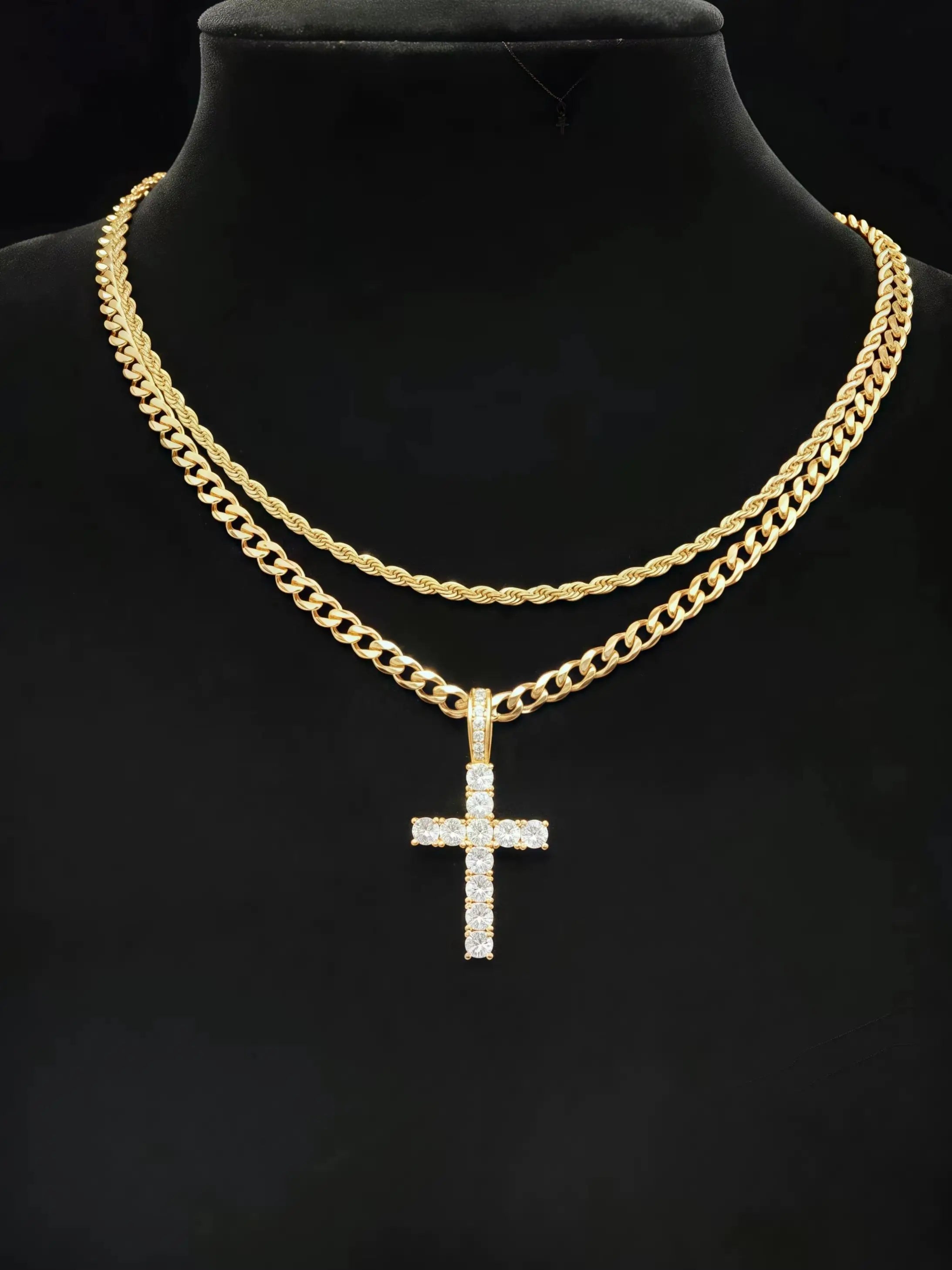 Minimalist Gold-Plated Hollow Cross Pendant with Clasp Stainless Steel Chain Necklace for Women, Women's Pendant Necklace
