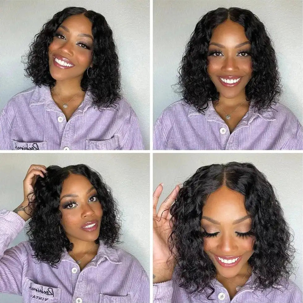 Water Wave 4x4 Closure Wigs Human Hair Glueless Bob Wig Human Hair Pre Plucked 13x4 Deep Curly Lace Front Wig 180% Density Full