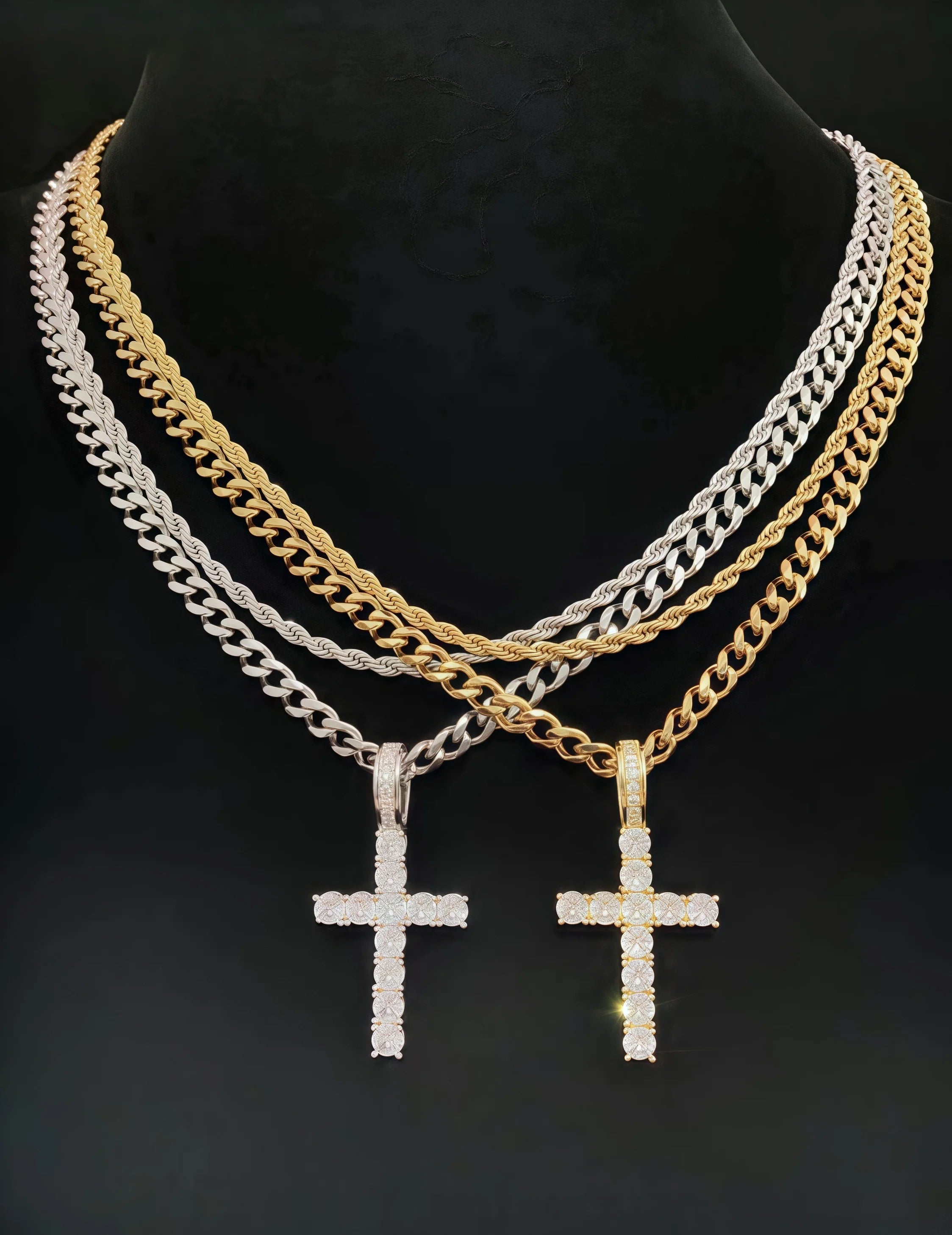 Minimalist Gold-Plated Hollow Cross Pendant with Clasp Stainless Steel Chain Necklace for Women, Women's Pendant Necklace