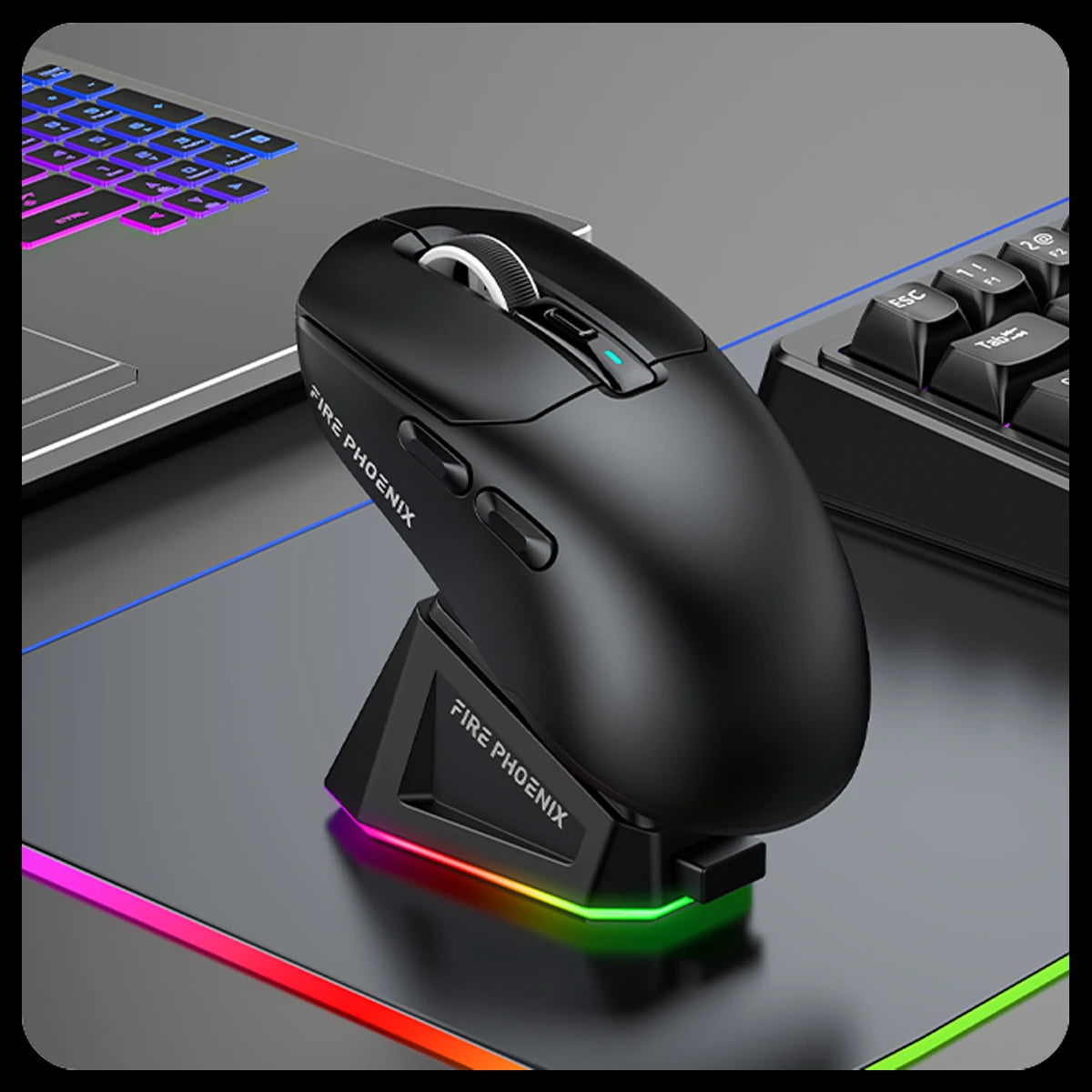 2.4g Tri Mode 24000DPI Paw3311 With Dock Charging Fire Phoenix Bk-r3x Bluetooth Wireless Gamer Mouse