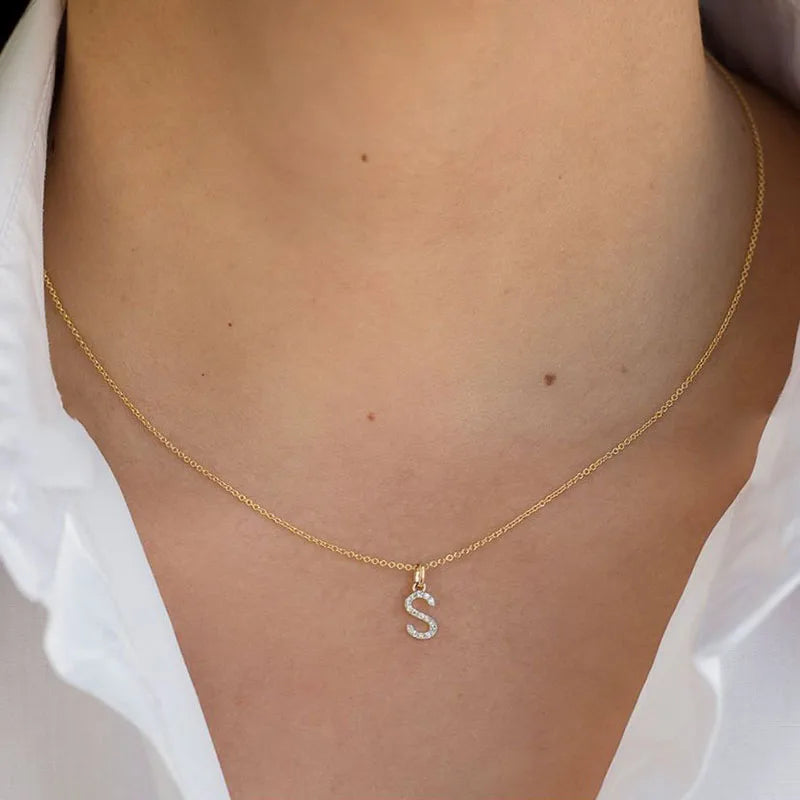 Zircon Tiny A-Z Letter Pendant Necklace For Women Charm Initial Alphabet Choker Necklaces Jewelry Gifts Bijoux Femme Wholesale