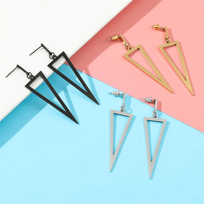 Hip Hop Geometric Triangle Ear Stud Earrings Stainless Steel Costume Jewelry For Her Gift Gold Silver Color Korean Earring