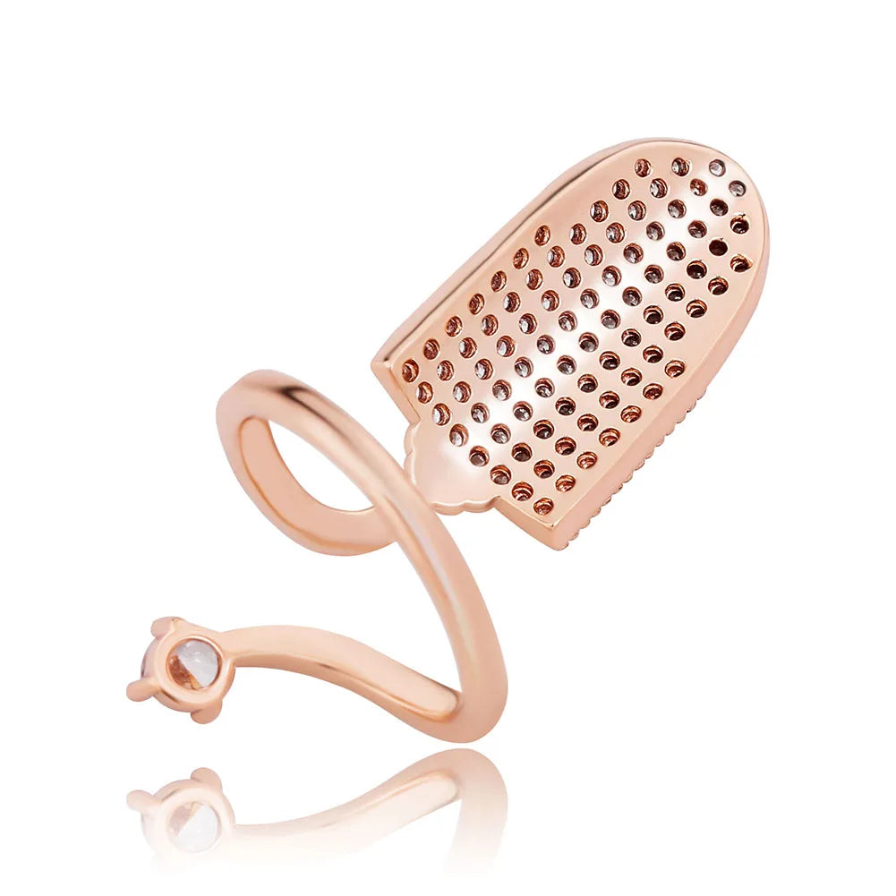 TOPGRILLZ New Nail Ring with White/Blue/Pink zircon Ring Full Iced Out Micro Pave Adjustable Ring Hip Hop Jewelry Gift For Women