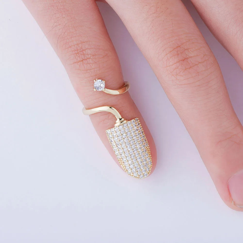 TOPGRILLZ New Nail Ring with White/Blue/Pink zircon Ring Full Iced Out Micro Pave Adjustable Ring Hip Hop Jewelry Gift For Women