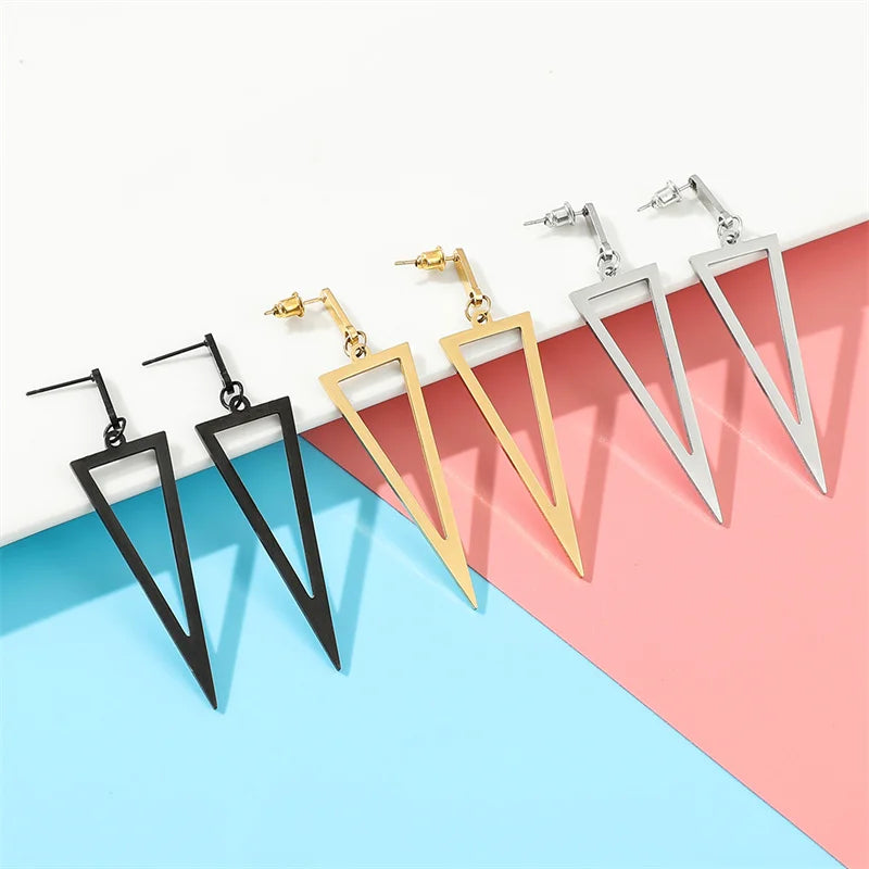 Hip Hop Geometric Triangle Ear Stud Earrings Stainless Steel Costume Jewelry For Her Gift Gold Silver Color Korean Earring