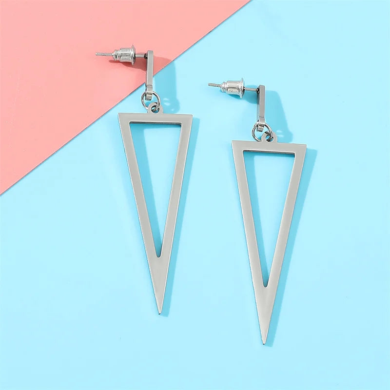 Hip Hop Geometric Triangle Ear Stud Earrings Stainless Steel Costume Jewelry For Her Gift Gold Silver Color Korean Earring
