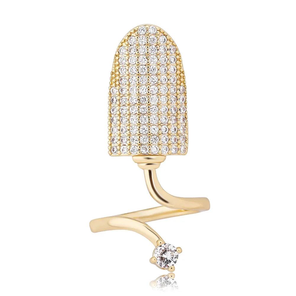 TOPGRILLZ New Nail Ring with White/Blue/Pink zircon Ring Full Iced Out Micro Pave Adjustable Ring Hip Hop Jewelry Gift For Women