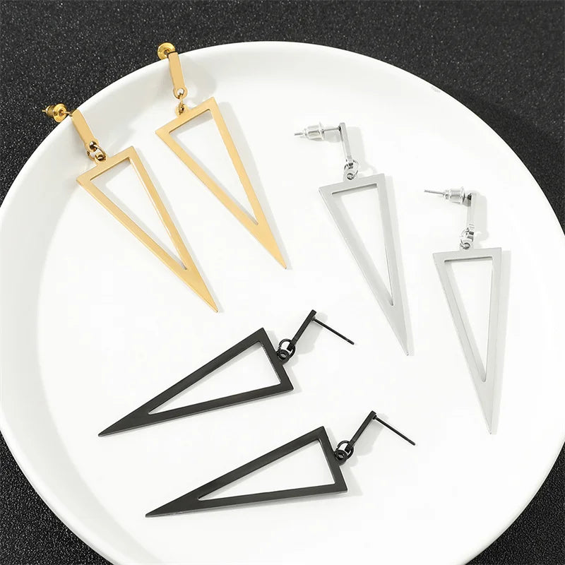 Hip Hop Geometric Triangle Ear Stud Earrings Stainless Steel Costume Jewelry For Her Gift Gold Silver Color Korean Earring