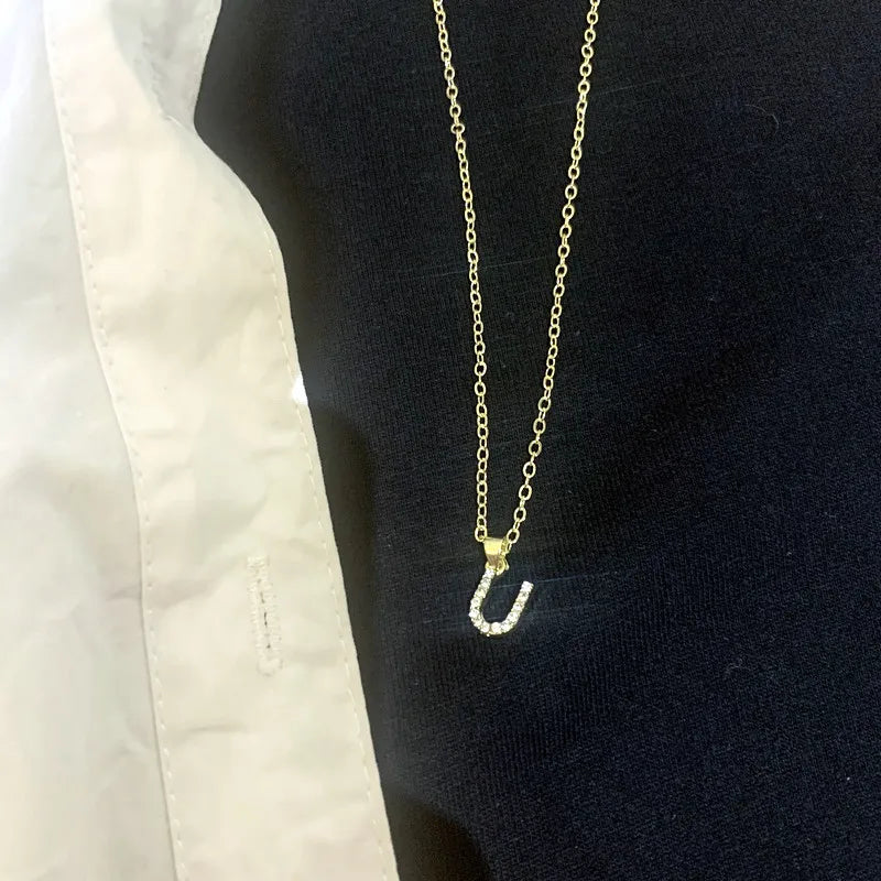 Zircon Tiny A-Z Letter Pendant Necklace For Women Charm Initial Alphabet Choker Necklaces Jewelry Gifts Bijoux Femme Wholesale