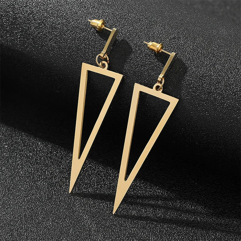 Hip Hop Geometric Triangle Ear Stud Earrings Stainless Steel Costume Jewelry For Her Gift Gold Silver Color Korean Earring