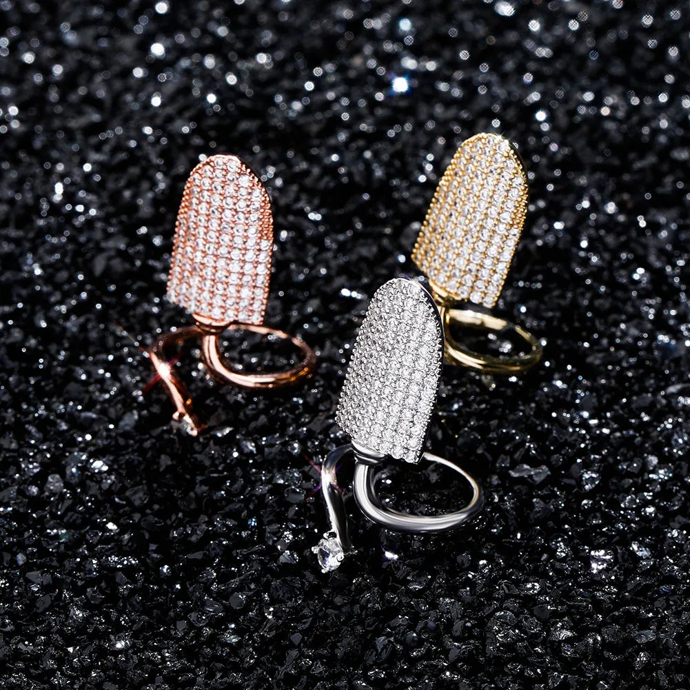 TOPGRILLZ New Nail Ring with White/Blue/Pink zircon Ring Full Iced Out Micro Pave Adjustable Ring Hip Hop Jewelry Gift For Women