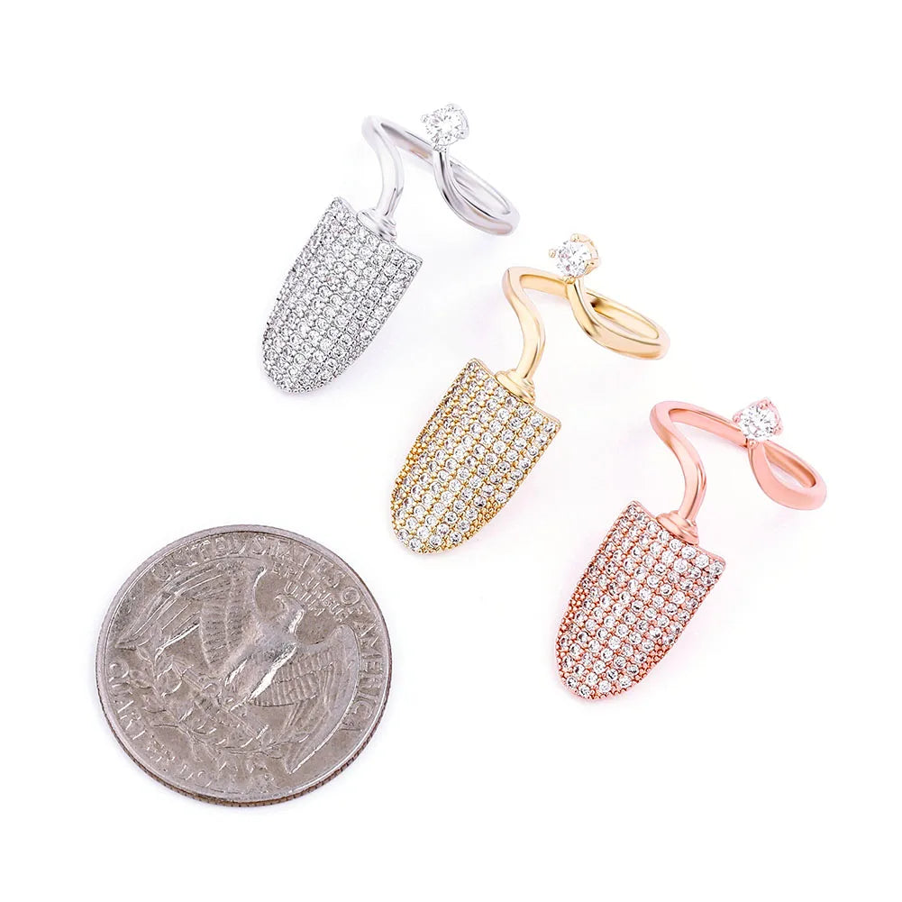 TOPGRILLZ New Nail Ring with White/Blue/Pink zircon Ring Full Iced Out Micro Pave Adjustable Ring Hip Hop Jewelry Gift For Women