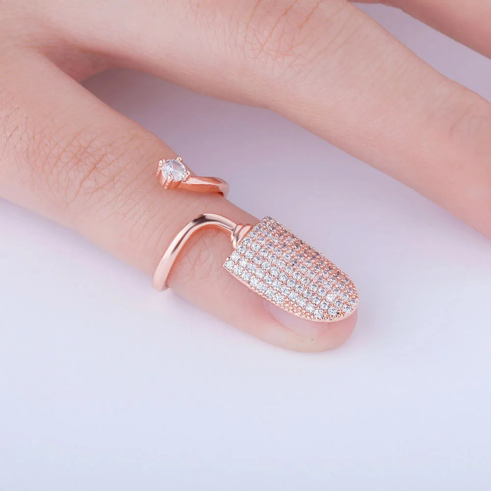 TOPGRILLZ New Nail Ring with White/Blue/Pink zircon Ring Full Iced Out Micro Pave Adjustable Ring Hip Hop Jewelry Gift For Women