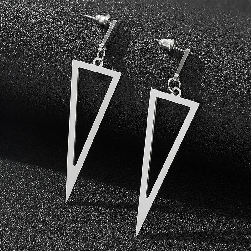 Hip Hop Geometric Triangle Ear Stud Earrings Stainless Steel Costume Jewelry For Her Gift Gold Silver Color Korean Earring