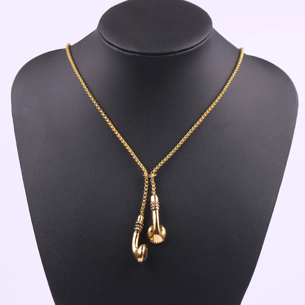 Headphone Necklace DJ Music Hip hop Punk Jewelry Love Gifts Alloy Gold Color Earphone Electroplate Necklace for Men