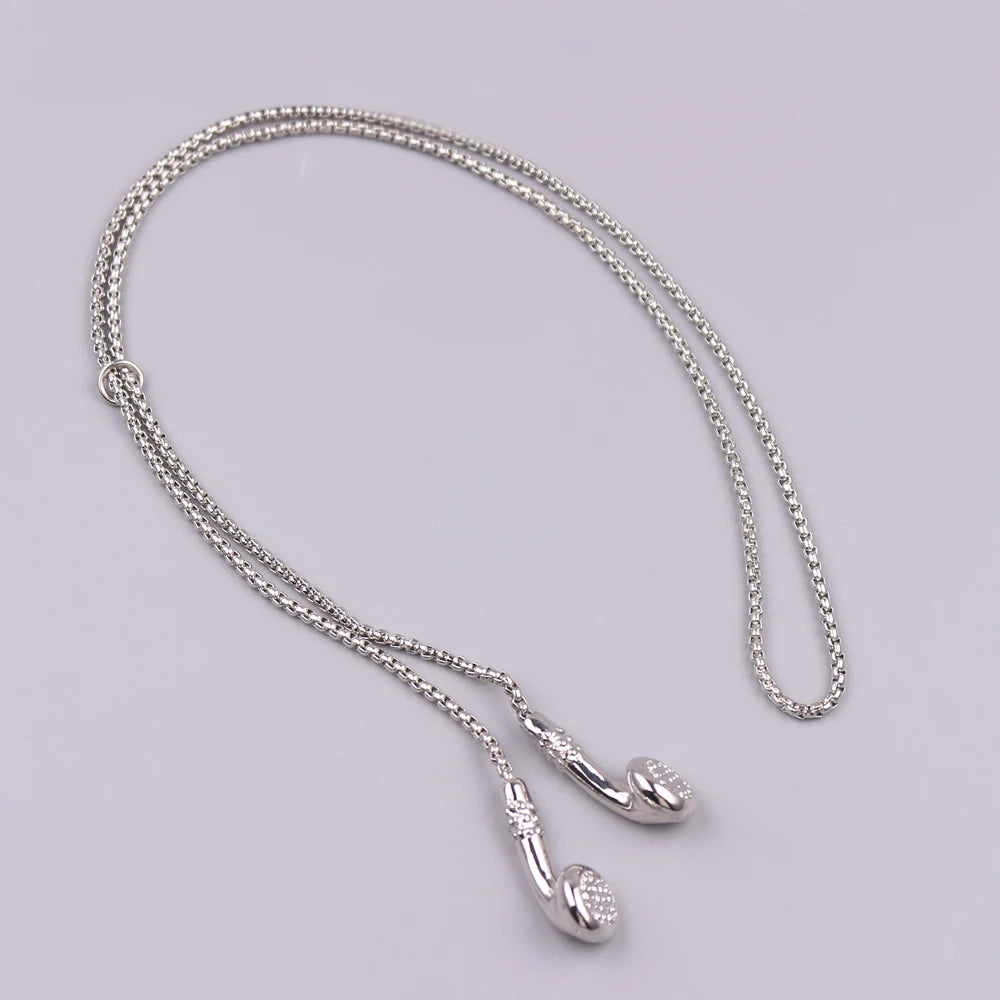 Headphone Necklace DJ Music Hip hop Punk Jewelry Love Gifts Alloy Gold Color Earphone Electroplate Necklace for Men