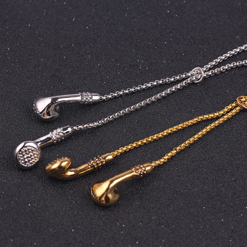 Headphone Necklace DJ Music Hip hop Punk Jewelry Love Gifts Alloy Gold Color Earphone Electroplate Necklace for Men
