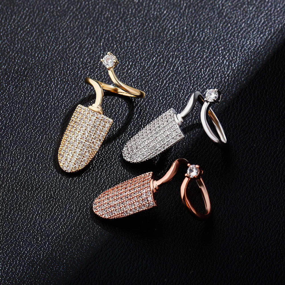 TOPGRILLZ New Nail Ring with White/Blue/Pink zircon Ring Full Iced Out Micro Pave Adjustable Ring Hip Hop Jewelry Gift For Women