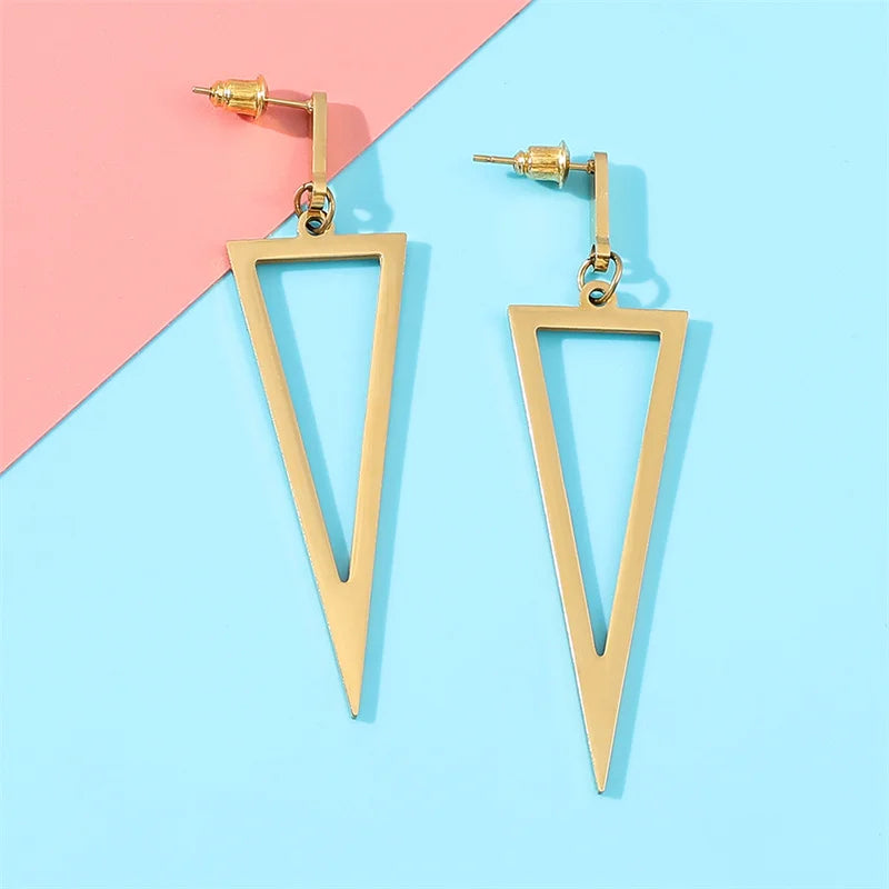 Hip Hop Geometric Triangle Ear Stud Earrings Stainless Steel Costume Jewelry For Her Gift Gold Silver Color Korean Earring