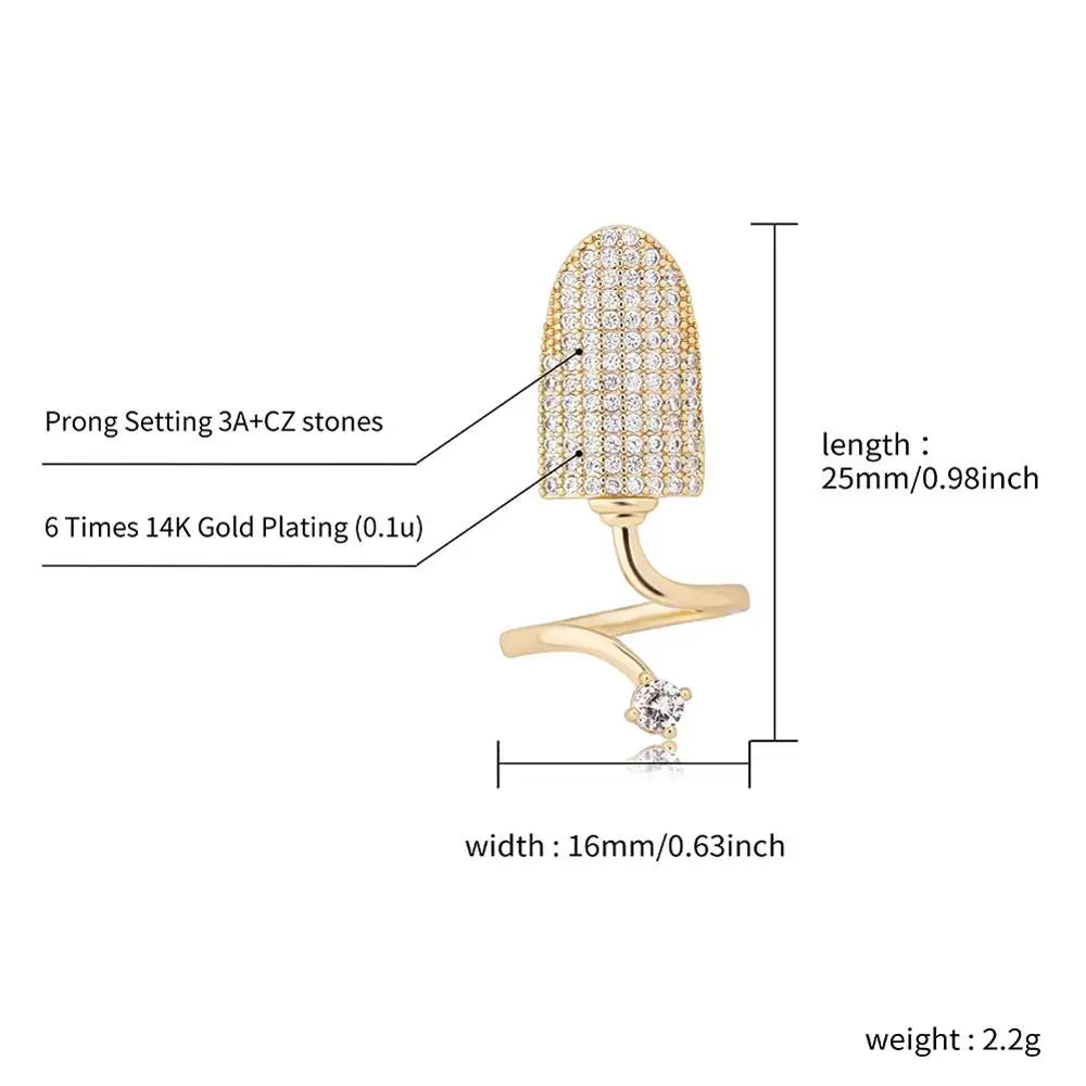 TOPGRILLZ New Nail Ring with White/Blue/Pink zircon Ring Full Iced Out Micro Pave Adjustable Ring Hip Hop Jewelry Gift For Women