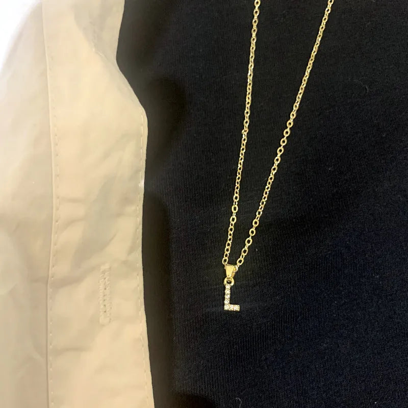Zircon Tiny A-Z Letter Pendant Necklace For Women Charm Initial Alphabet Choker Necklaces Jewelry Gifts Bijoux Femme Wholesale