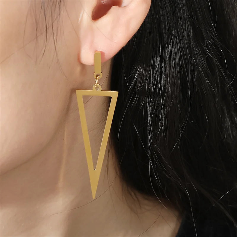 Hip Hop Geometric Triangle Ear Stud Earrings Stainless Steel Costume Jewelry For Her Gift Gold Silver Color Korean Earring