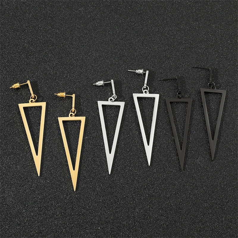 Hip Hop Geometric Triangle Ear Stud Earrings Stainless Steel Costume Jewelry For Her Gift Gold Silver Color Korean Earring