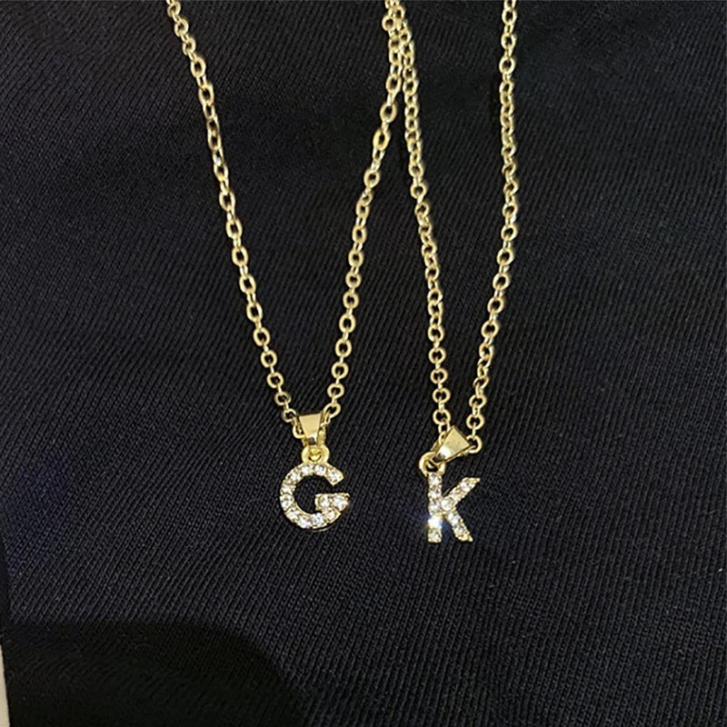 Zircon Tiny A-Z Letter Pendant Necklace For Women Charm Initial Alphabet Choker Necklaces Jewelry Gifts Bijoux Femme Wholesale