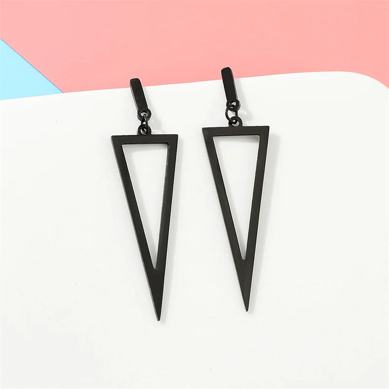 Hip Hop Geometric Triangle Ear Stud Earrings Stainless Steel Costume Jewelry For Her Gift Gold Silver Color Korean Earring