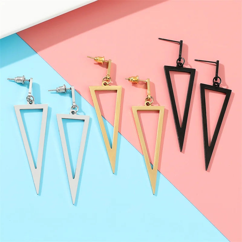 Hip Hop Geometric Triangle Ear Stud Earrings Stainless Steel Costume Jewelry For Her Gift Gold Silver Color Korean Earring