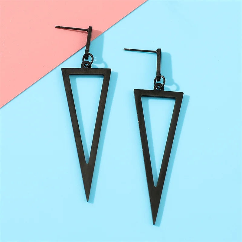 Hip Hop Geometric Triangle Ear Stud Earrings Stainless Steel Costume Jewelry For Her Gift Gold Silver Color Korean Earring