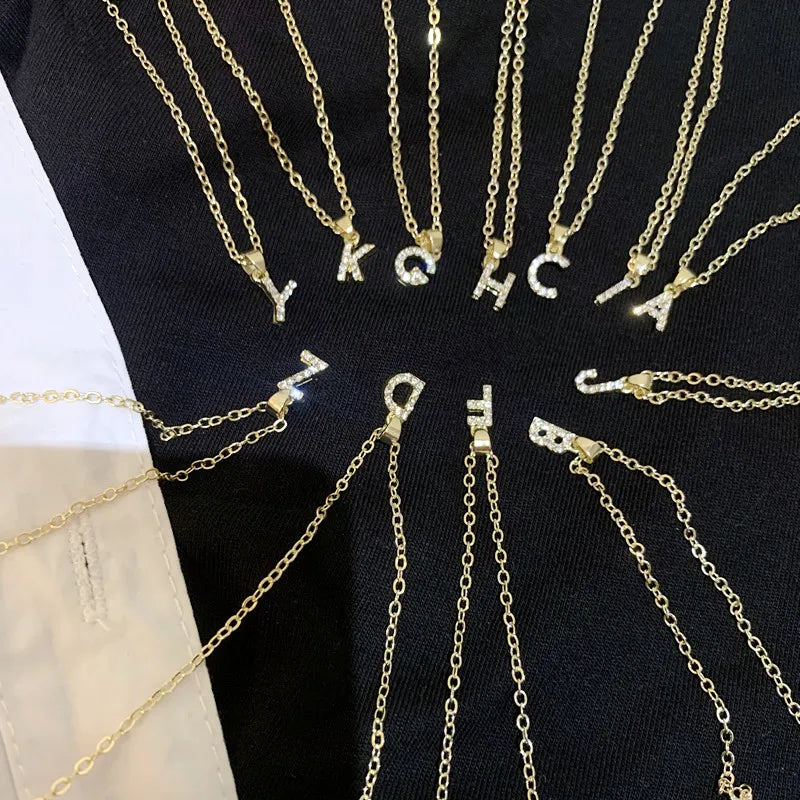 Zircon Tiny A-Z Letter Pendant Necklace For Women Charm Initial Alphabet Choker Necklaces Jewelry Gifts Bijoux Femme Wholesale