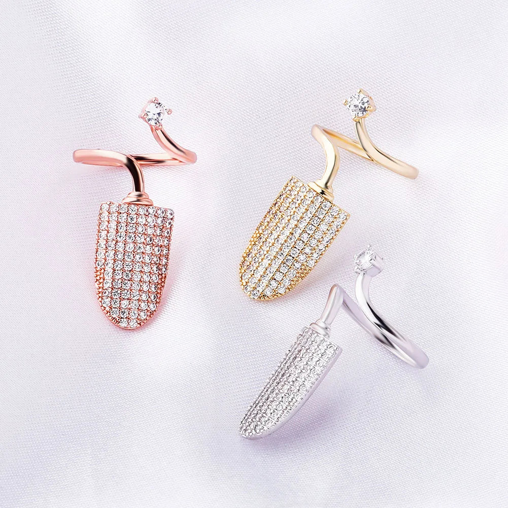 TOPGRILLZ New Nail Ring with White/Blue/Pink zircon Ring Full Iced Out Micro Pave Adjustable Ring Hip Hop Jewelry Gift For Women