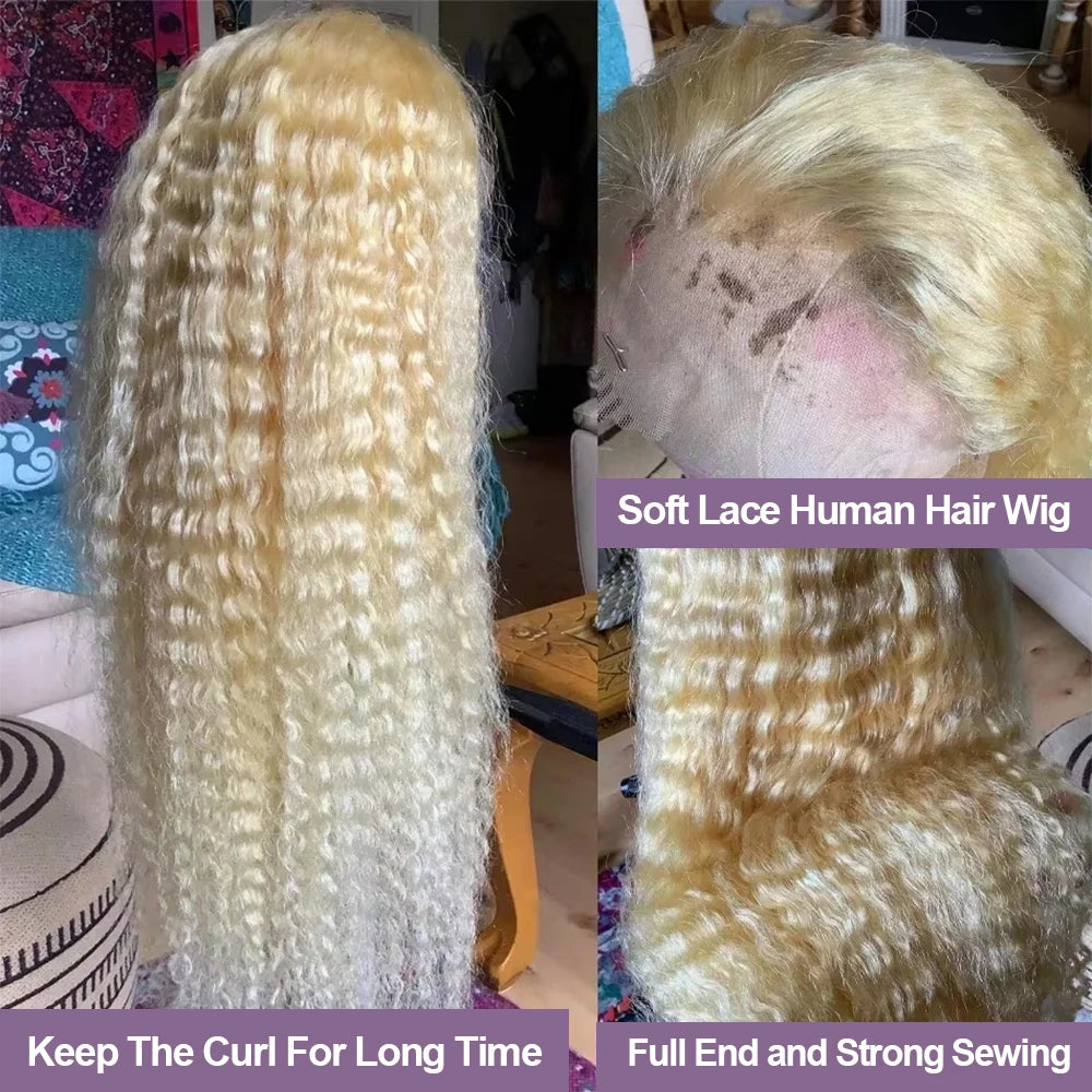 36 Inches Curly HD 613 Honey Blonde Lace Water Wave Front Human Hair Wig Brazilian Loose Deep Wave 13x6 Lace Frontal Wig On Sale