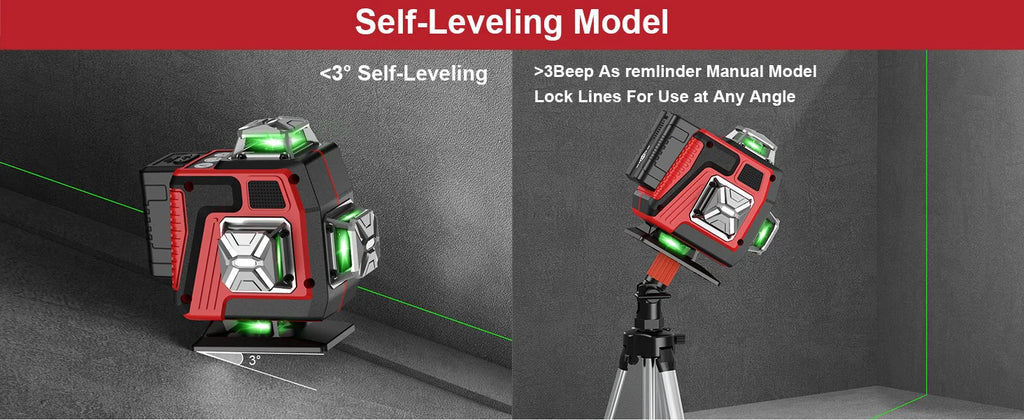 LFINE 16 Lines Professional Laser Level with Suitcase Automatic 360°Self-leveling Laser Horizontal Vertical Green Lines Tools