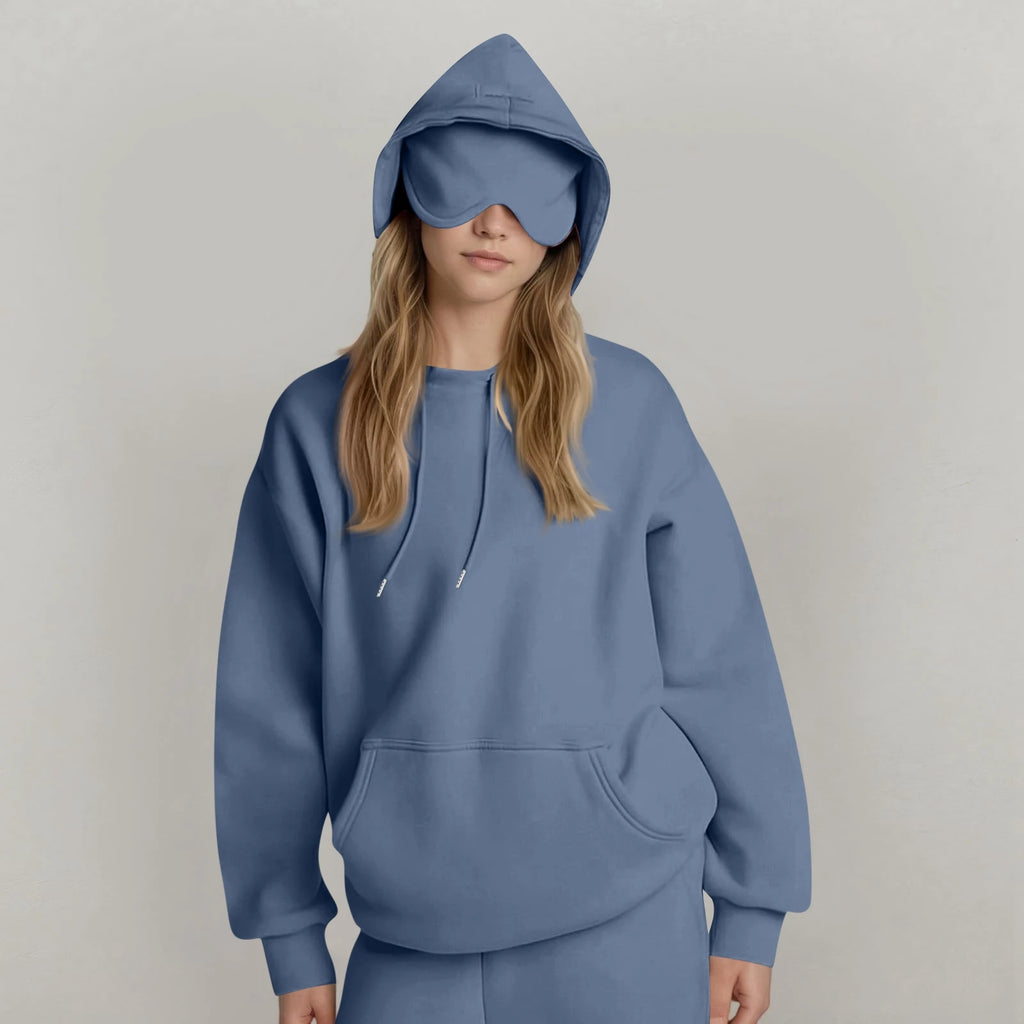 Unisex Hooded Sweatshirt With Built-In Eye Mask Casual Long Sleeved Solid Color Sports Pullover Loose Fit Sweatshirt 2025