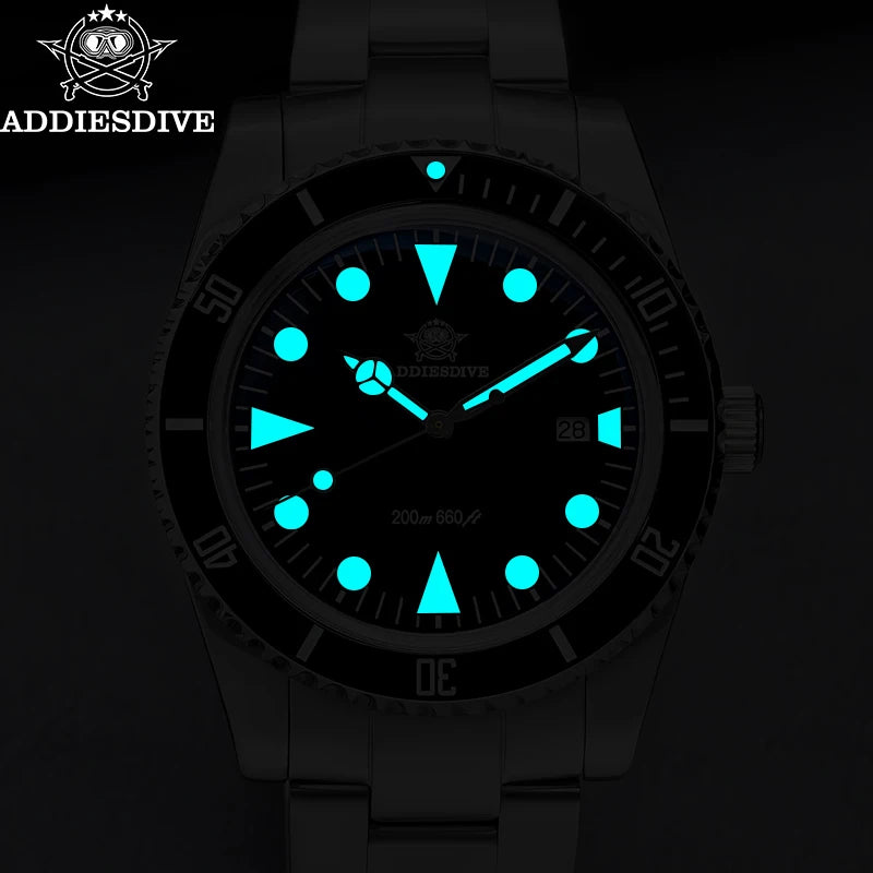 ADDIESDIVE Luxury Men's Analog Watch BGW9 Luminous Ceramic Bezel Bubble Mirror Glass Diver's Watch 200m Quartz Watches AD2068