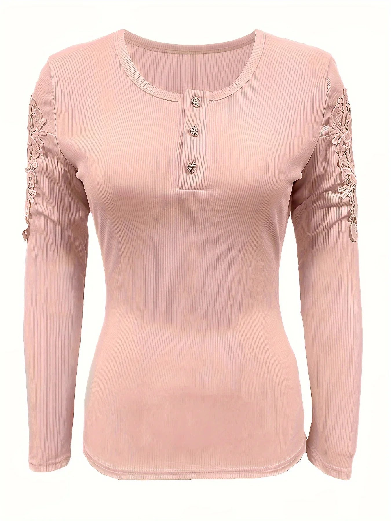 Sexy Slim Tops for Women Lace Sleeve Flower Button T Shirts Female Fall Bodycon Tee Clothes Pink Blouses Y2K Clothes