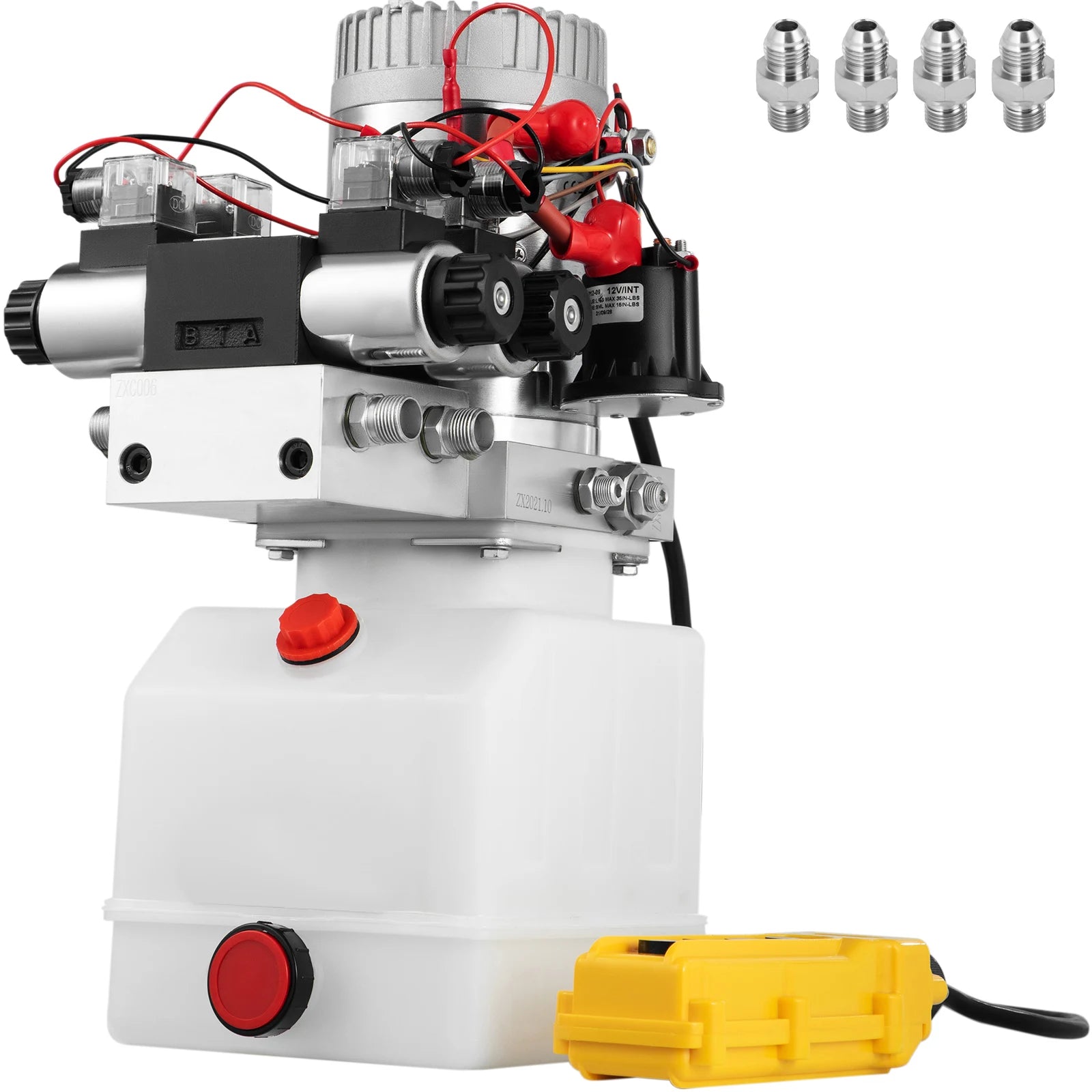 SucceBuy 12V DC Double Acting Solenoid Hydraulic Power Pack Car Jack With 4.5L Tank Reservoir Dump Trailer Electric Lifting Tool