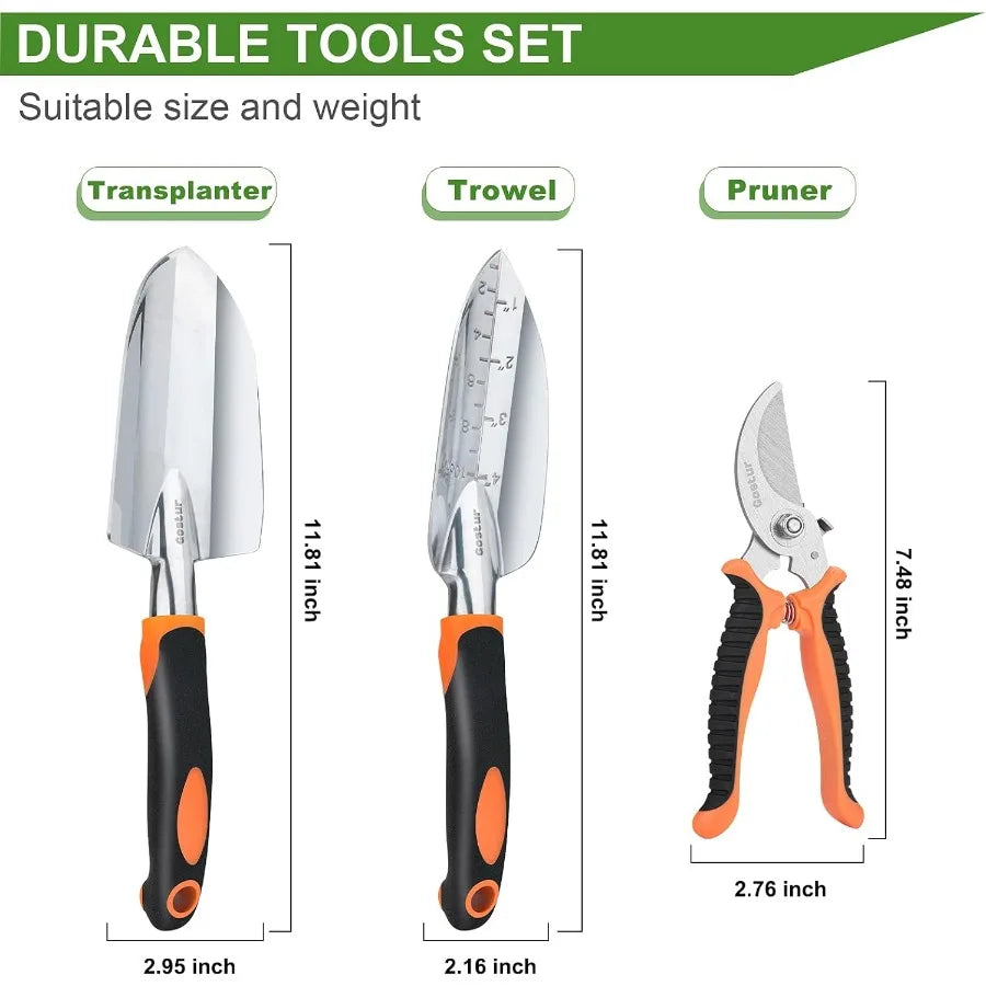 Garden Tool Set 3PCS Sturdy Gardening Hand Tools Kit Trowel Shovel Transplanter Sharp Bypass Pruning Shears Scissors Clippers C