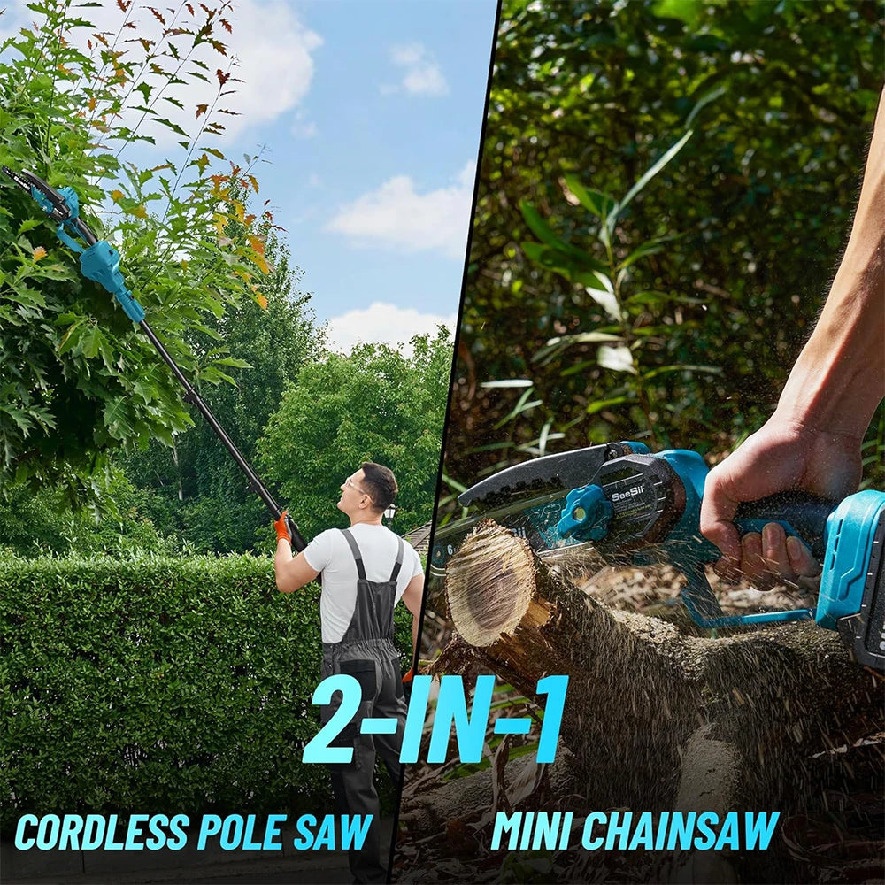 Seesii 6'' Brushless Electric Chainsaw 2 IN 1 Tree Trimming Branch Pruner Cutting Power Tools