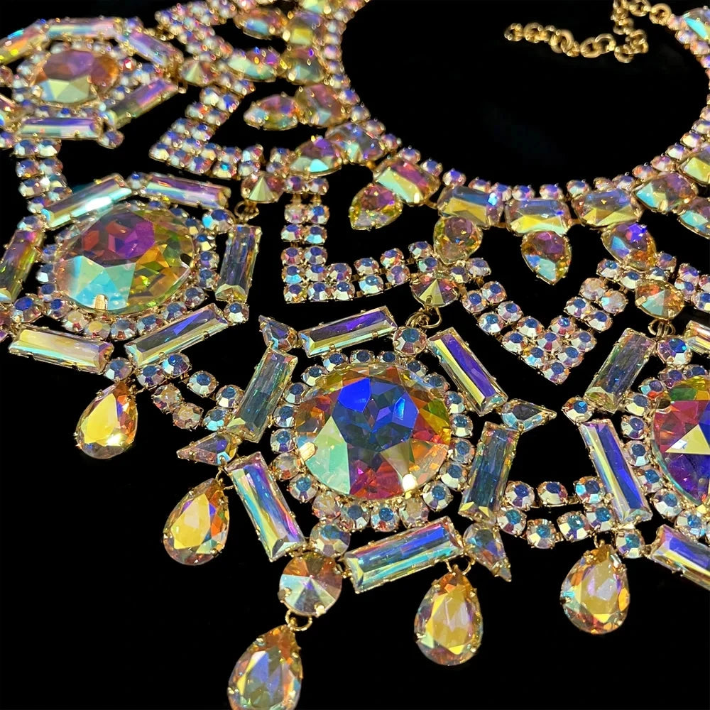 Exaggerated Necklace Choker Set Earring Costume Chunky Statement Big Necklace Jewelry Festival Crystal Drag Queen Carnival