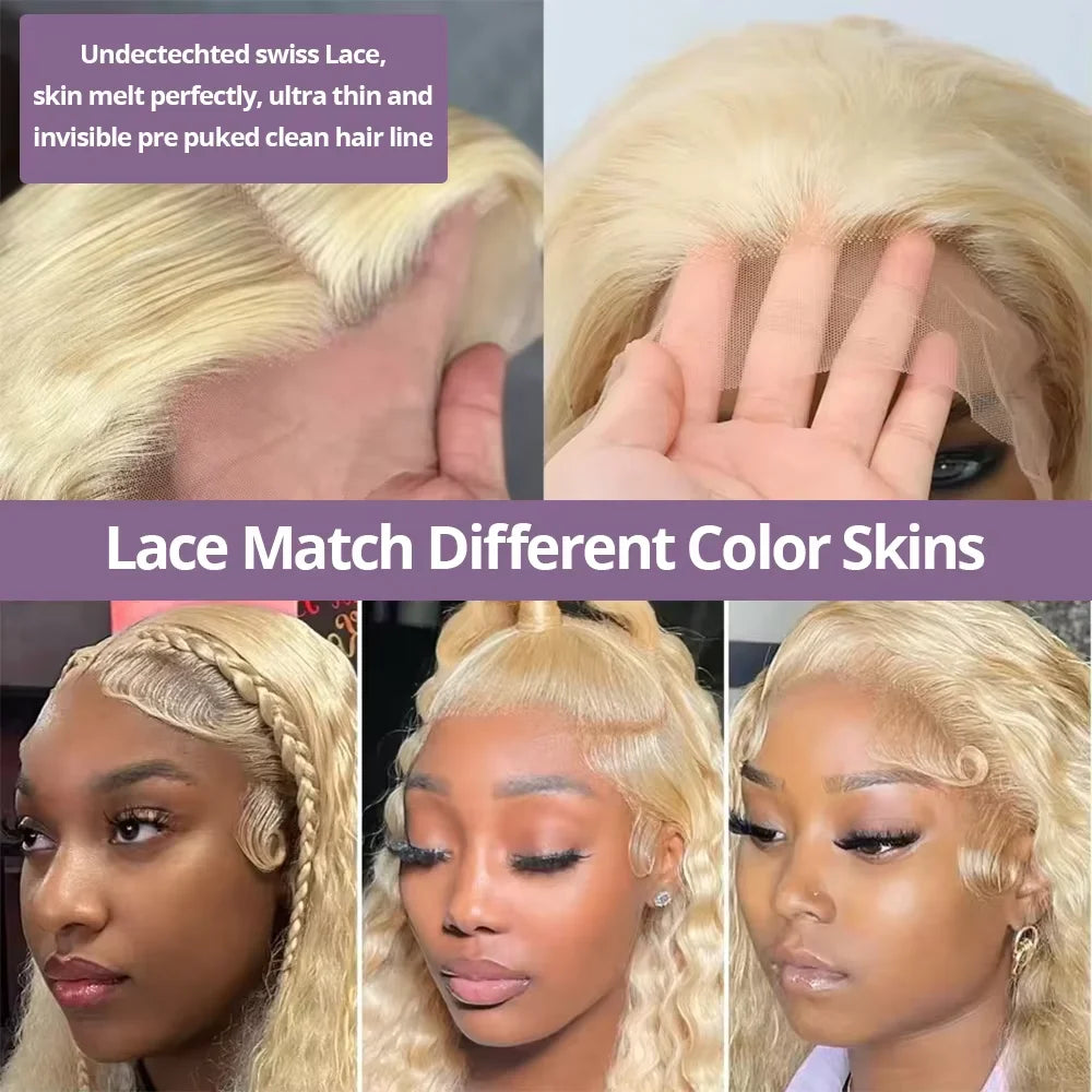 36 Inches Curly HD 613 Honey Blonde Lace Water Wave Front Human Hair Wig Brazilian Loose Deep Wave 13x6 Lace Frontal Wig On Sale