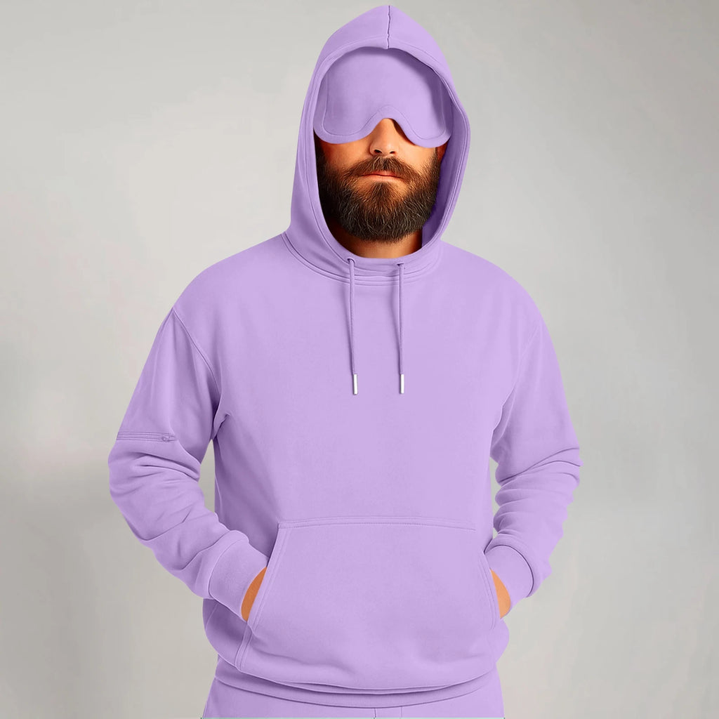 Unisex Hooded Sweatshirt With Built-In Eye Mask Casual Long Sleeved Solid Color Sports Pullover Loose Fit Sweatshirt 2025