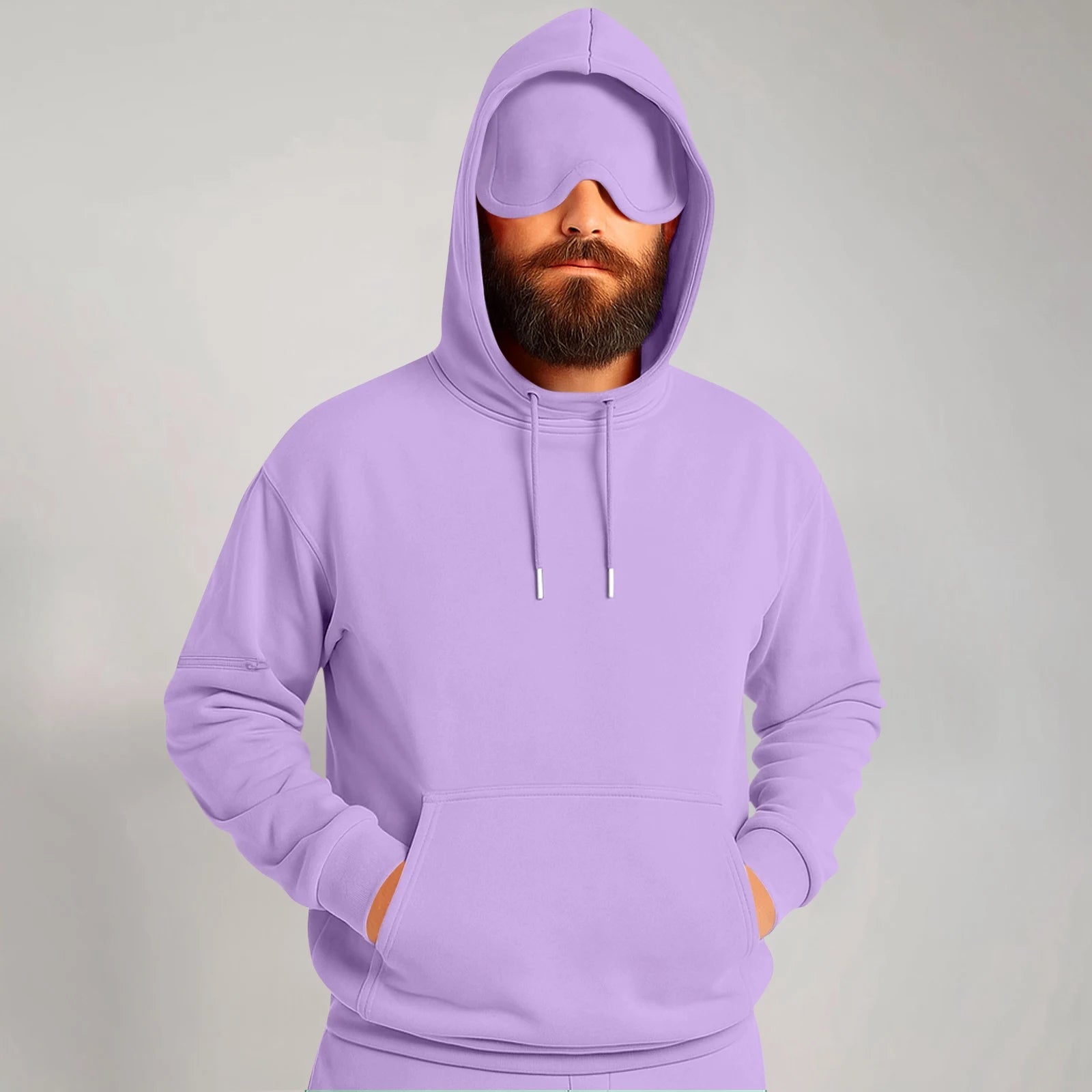 Unisex Hooded Sweatshirt With Built-In Eye Mask Casual Long Sleeved Solid Color Sports Pullover Loose Fit Sweatshirt 2025