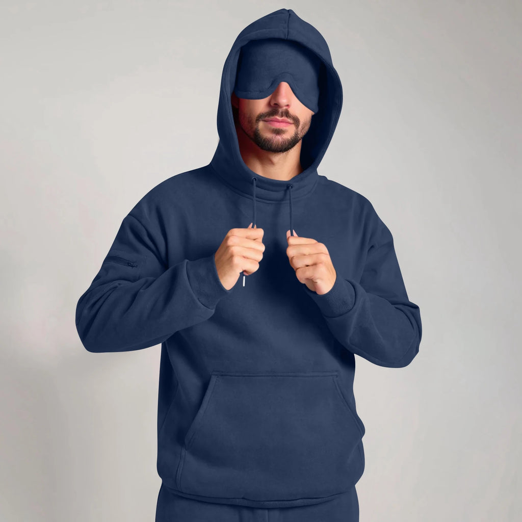 Unisex Hooded Sweatshirt With Built-In Eye Mask Casual Long Sleeved Solid Color Sports Pullover Loose Fit Sweatshirt 2025