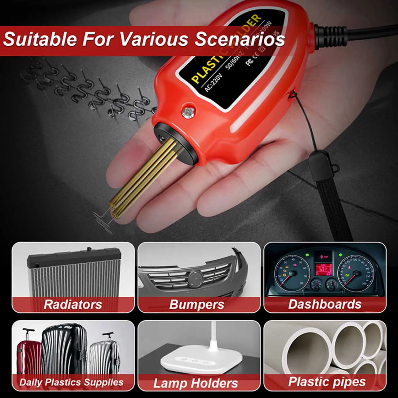 100w Plastic Welder, Plastic Welding Iron, Car Bumper Dashboard Kayak Canoe Repairs Tools Hot Staples Weld Gun Repair Kit
